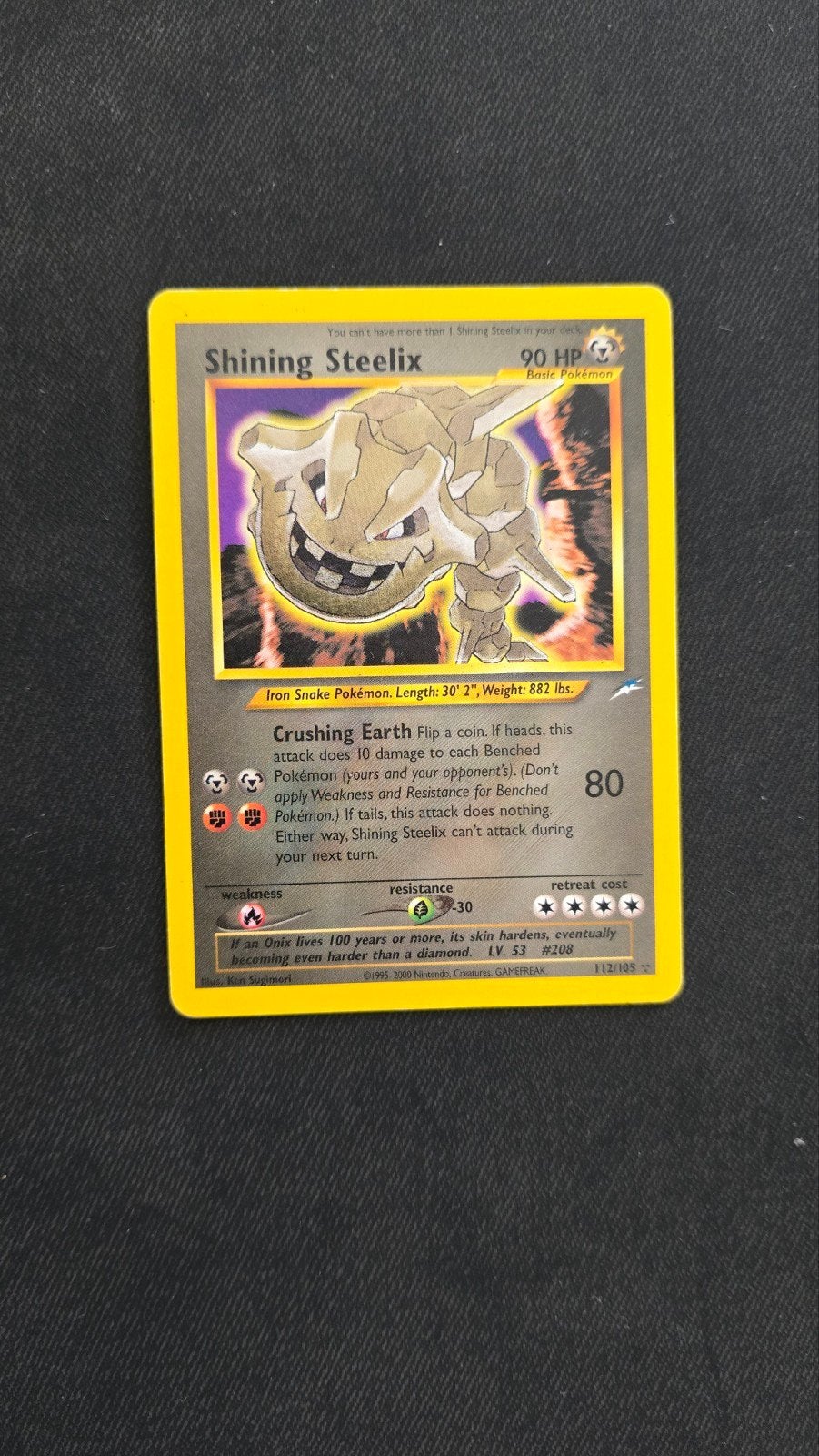 Oude Pokémon kaart Shining Steelix 112/105, Ophalen of Verzenden, Zo goed als nieuw, Foil