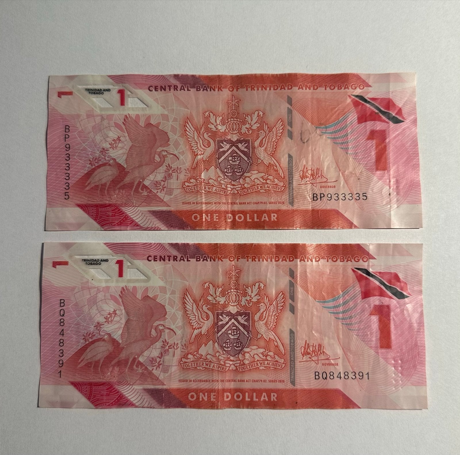 2x Trinidad en Tobago 1 Dollar biljetten, Ophalen of Verzenden, Noord-Amerika, Setje