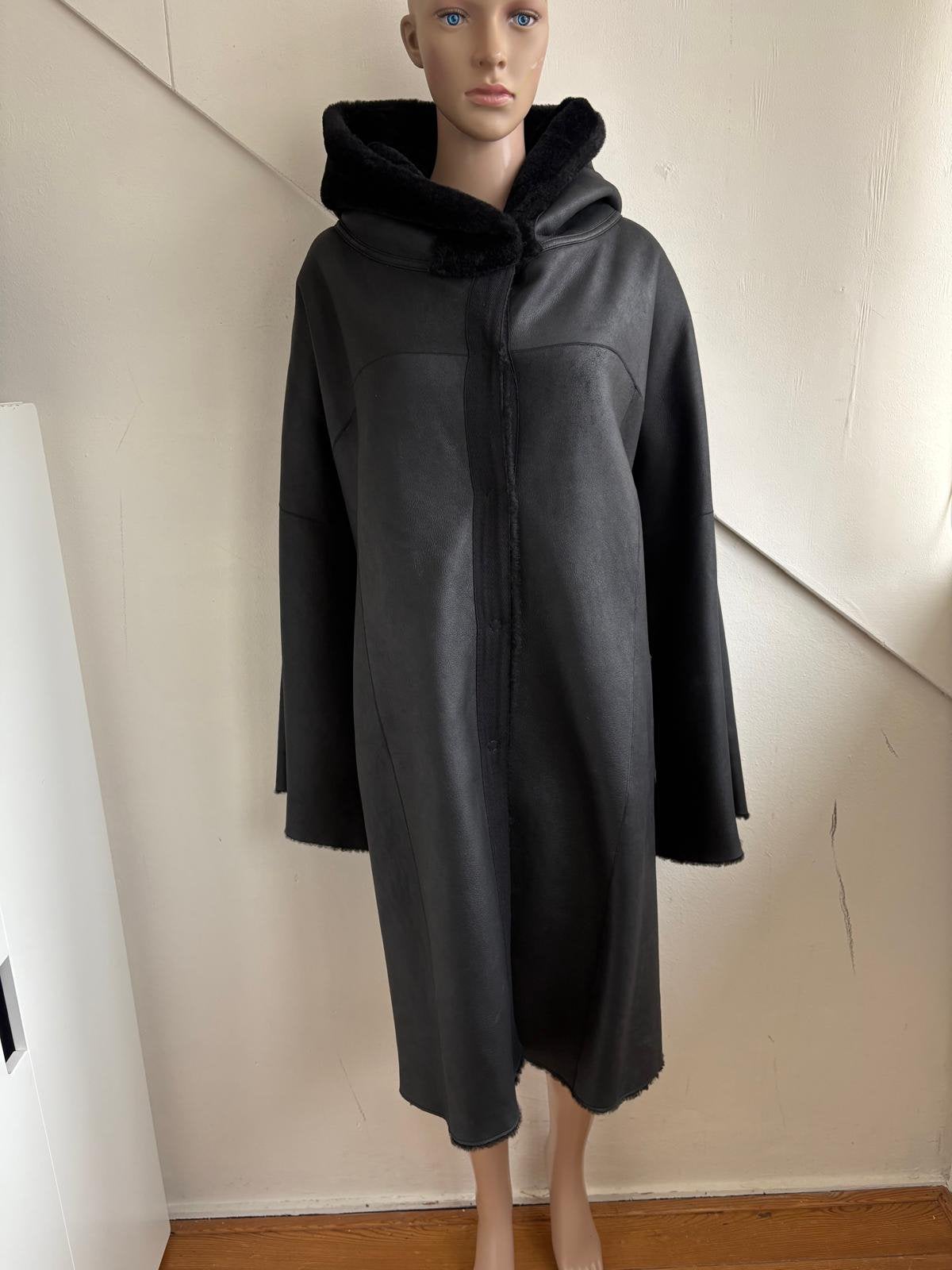 Yoek Black label lammy leren mantel maat 50/52 zwart, Ophalen of Verzenden, Zo goed als nieuw, Maat 46/48 (XL) of groter, Zwart