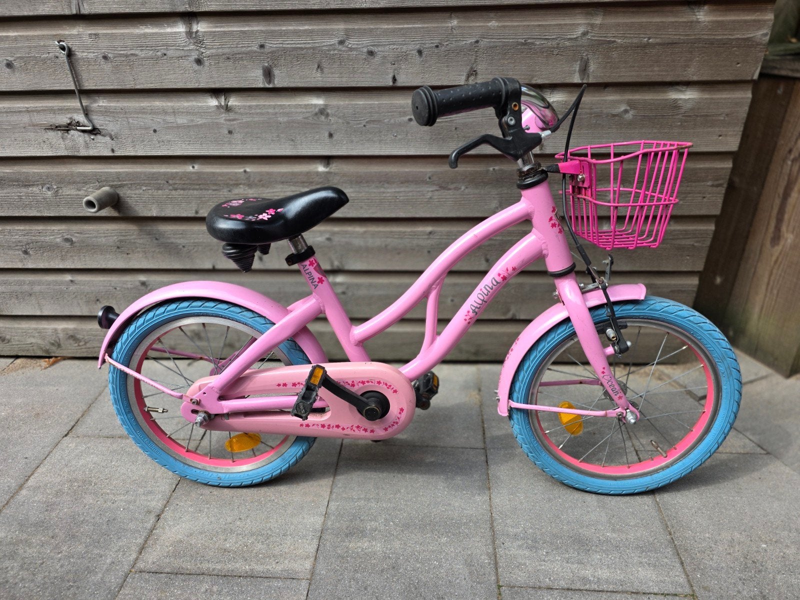Alpina kinderfiets 16 inch roze met mandje, Ophalen, Terugtraprem, Alpina, 16 tot 20 inch