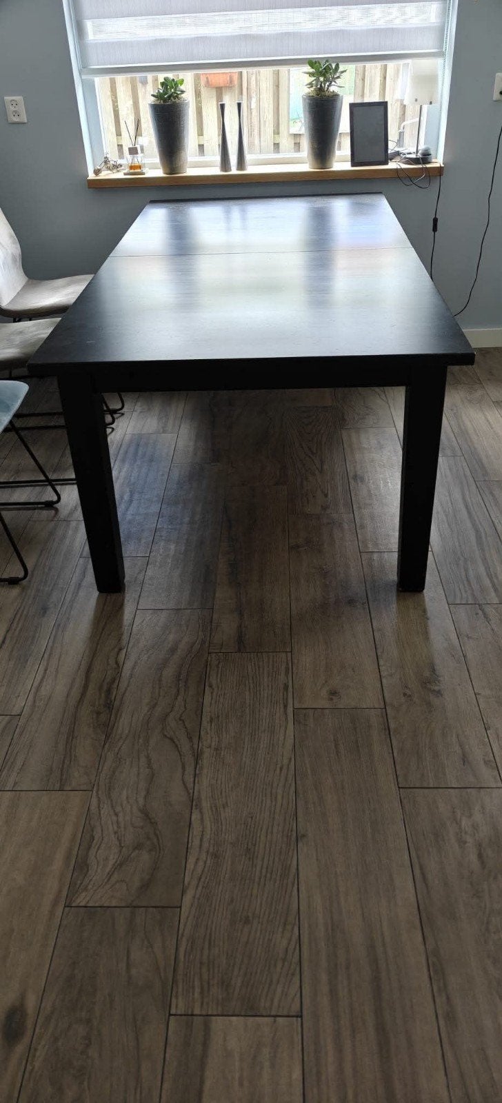 Zwarte eettafel, uitschuifbaar, modern design, Gebruikt, 200 cm of meer, Ophalen of Verzenden, 200 cm of meer