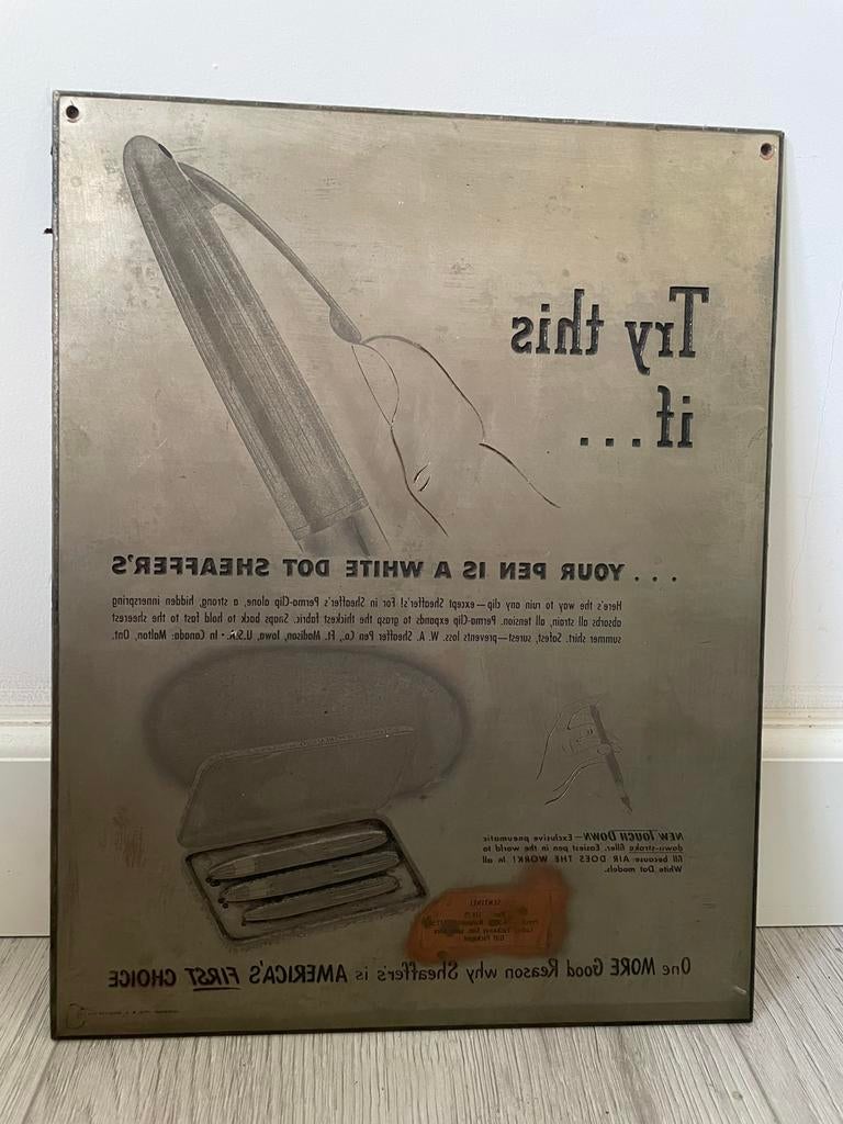 Sheaffer Pen Co | koperen drukplaat | White Dot | 1930-1960, Ophalen of Verzenden