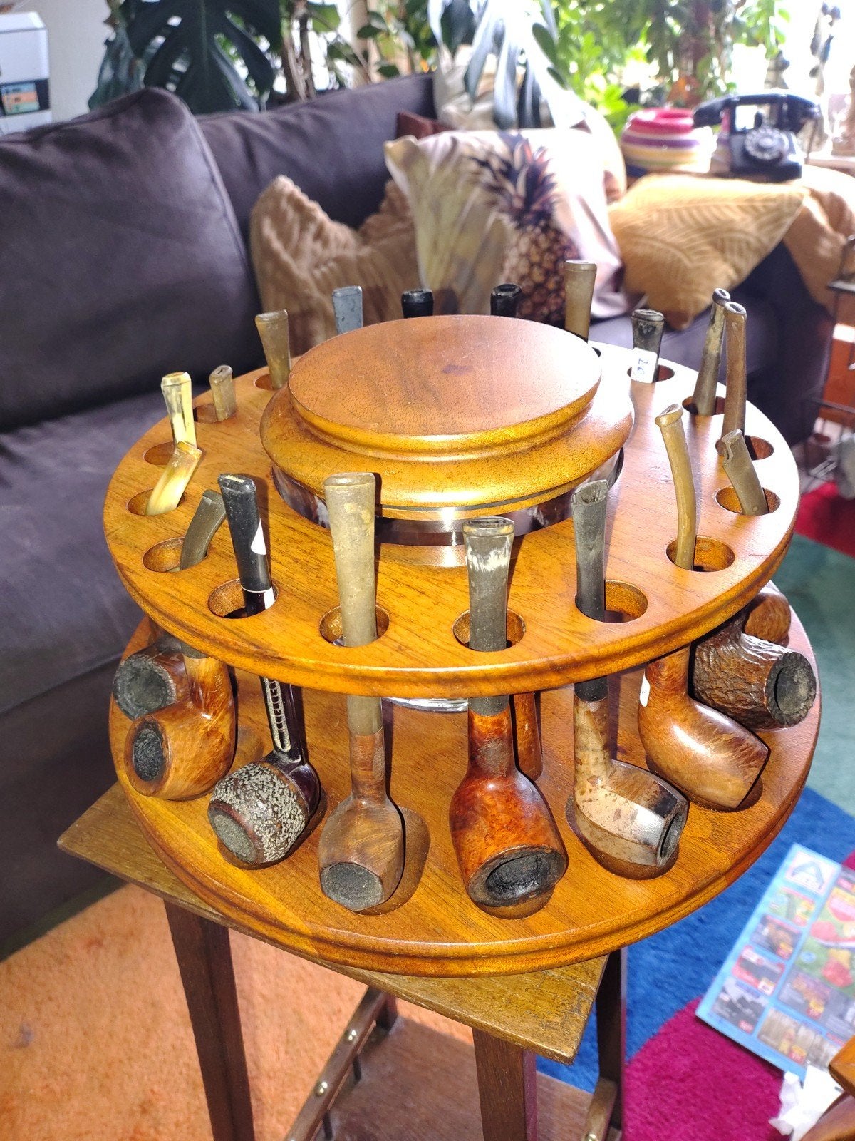 Vintage Pijpenrek Carrousel + 18 Pijpen & Humidor, Ophalen of Verzenden, Gebruikt