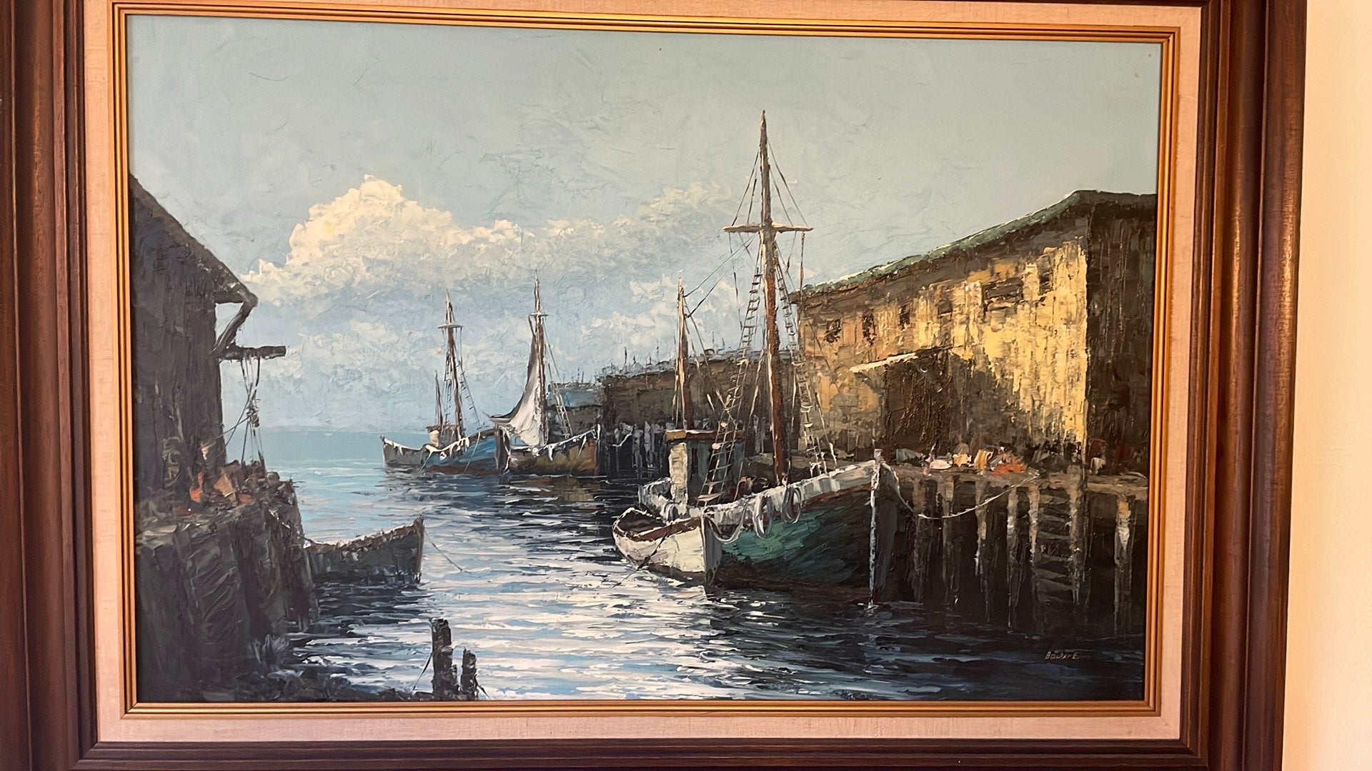 Havengezicht e. Backer 60x90, Maritiem / water, Gesigneerd, Doek, Ophalen of Verzenden