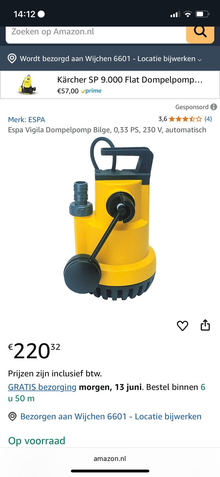 Goede pomp voor besproeiing met lang snoer en ev. Slang met, Ophalen of Verzenden, Zo goed als nieuw, Dompelpomp