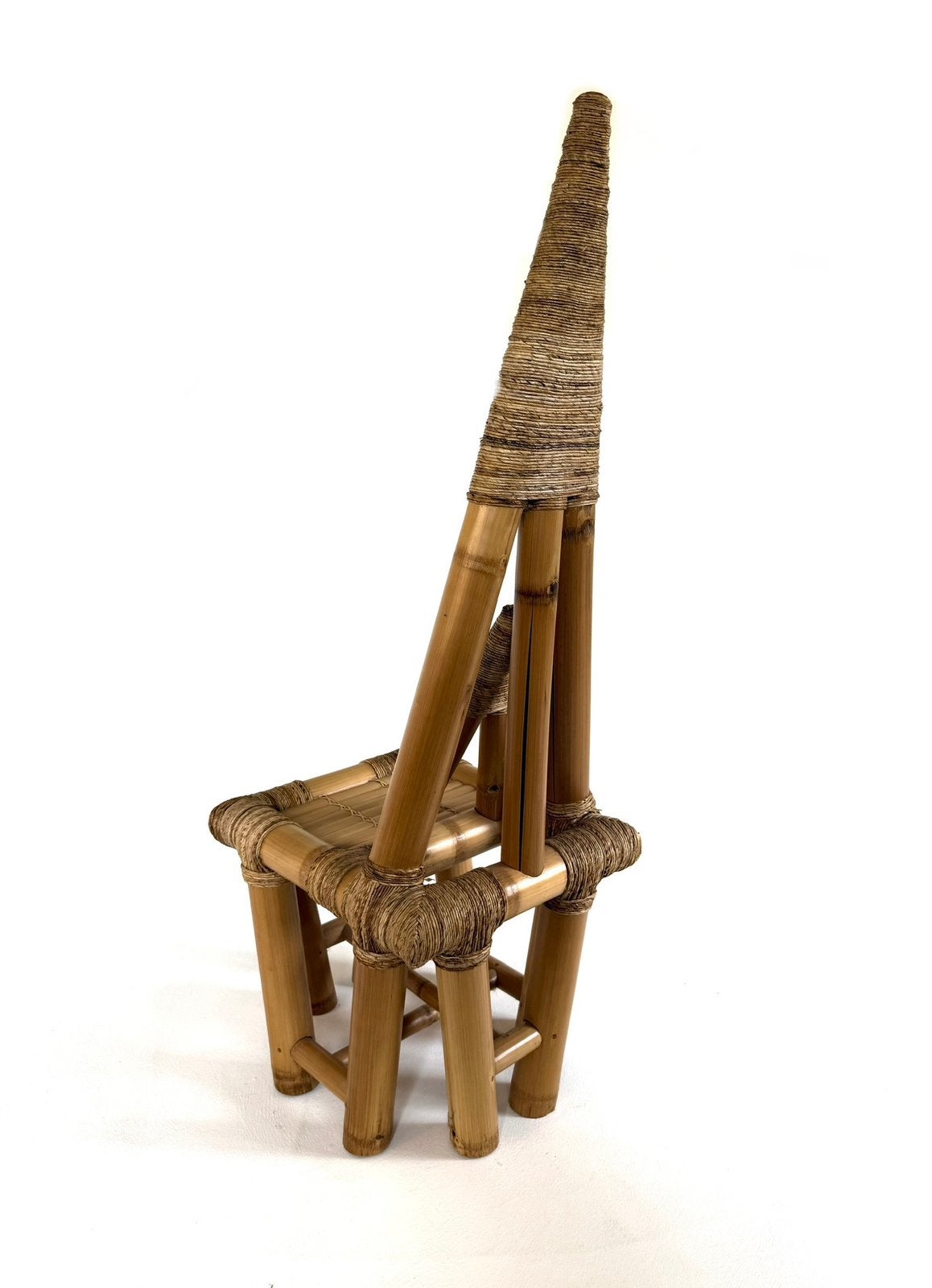 Vintage sculpturele fauteuil, Bamboe & riet ‘50, Riet of Rotan, Vintage retro buisframe design rotan webbing papercord deens, Minder dan 75 cm
