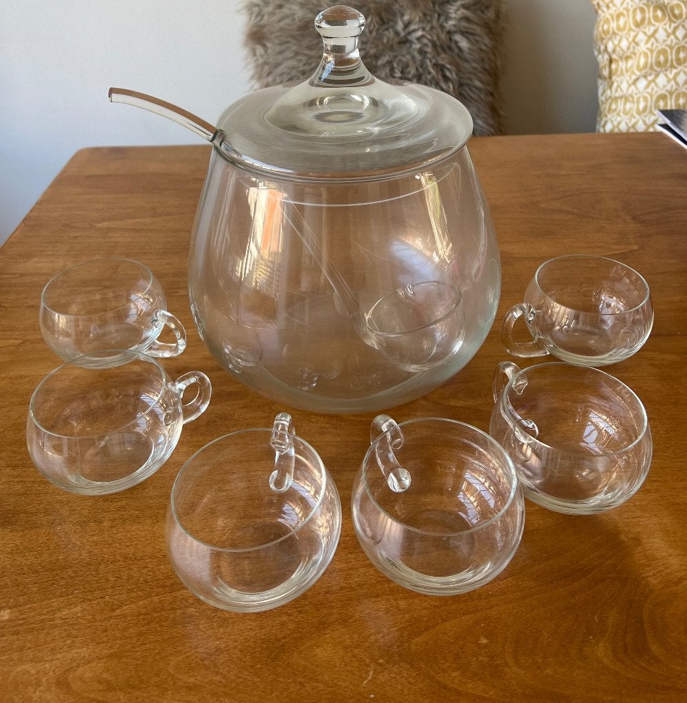 Set: bowlset met 6 glazen kopjes en lepel NIEUW, Ophalen of Verzenden