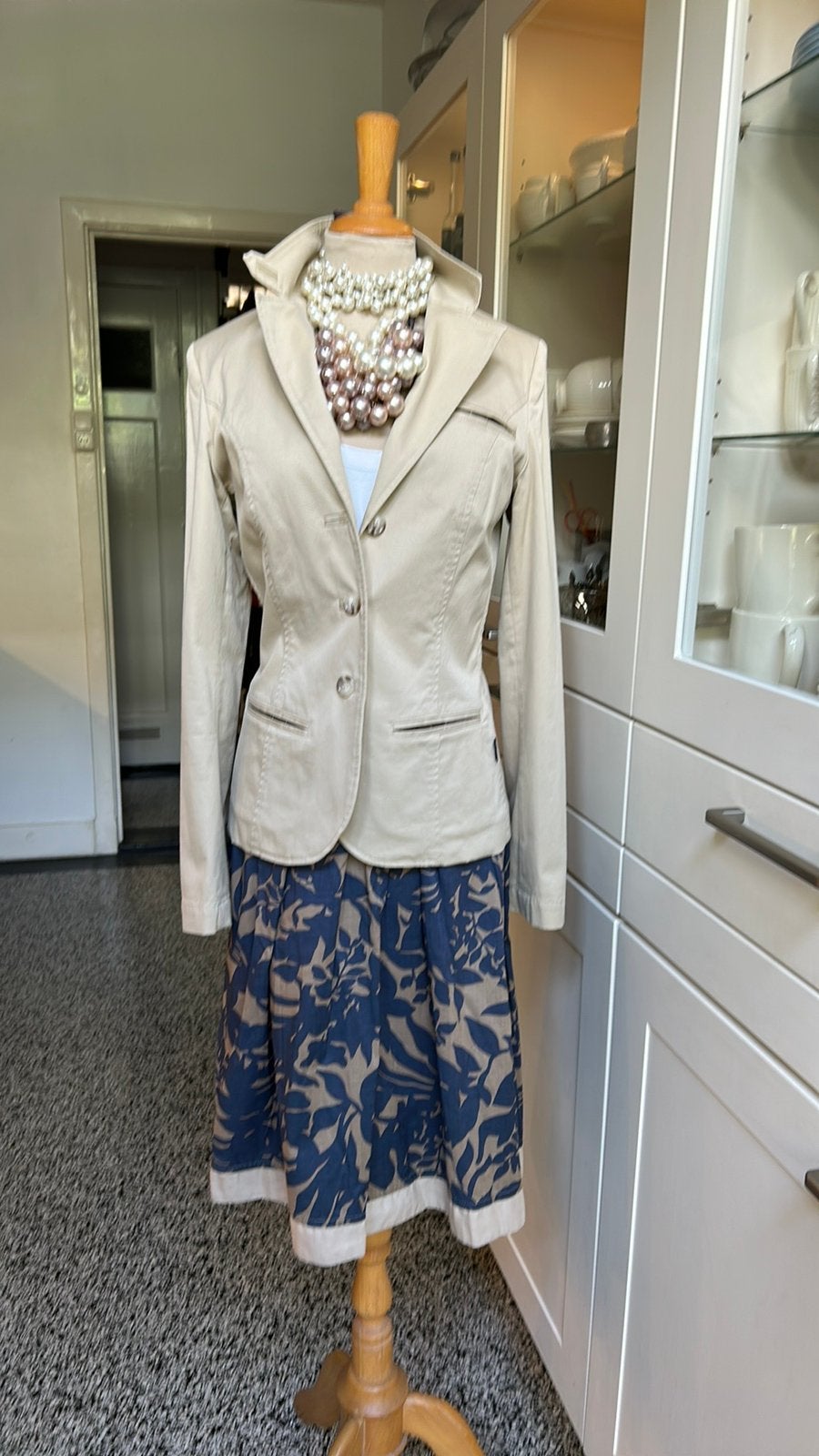 SCAPA katoenen gevoerde rok met blauw bloemmotief mt 36 ZGAN, Blauw, Ophalen of Verzenden, Zo goed als nieuw, Knielengte