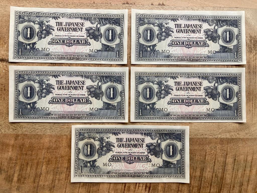 5 x 1 dollar biljet Japan in UNC, Ophalen, Noord-Amerika, Setje