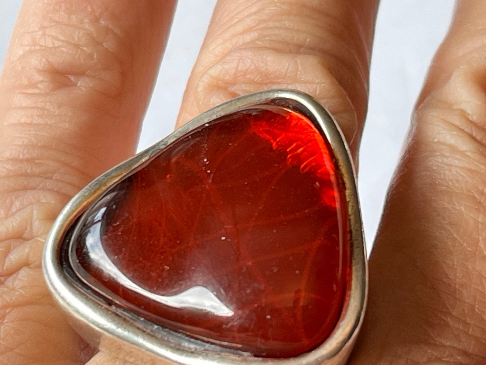 Designer Zilveren Ring met Baltische Barnsteen - Maat 17,5, Verzenden, Zo goed als nieuw, 17 tot 18, Met edelsteen