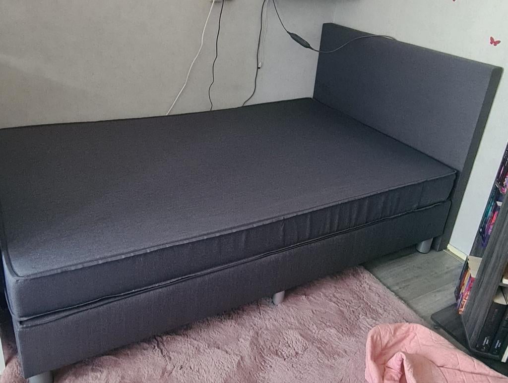Boxspring grijs, Leenbakker 120x200, Huis en Inrichting, Ophalen, Zo goed als nieuw, Twijfelaar, 120 cm