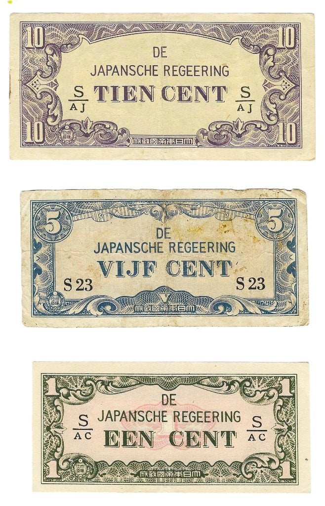 Ned. Indië onder Japanse bezetting, serie 1-5 en 10 cent, Ophalen of Verzenden, Koningin Wilhelmina, Overige waardes, Setje