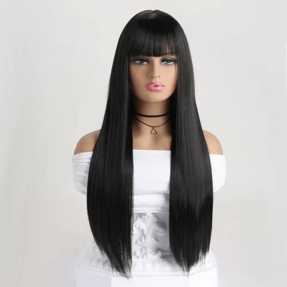 Zwarte Dames Pruik Met Pony 66cm, Verzenden, Nieuw, Pruik of Haarverlenging