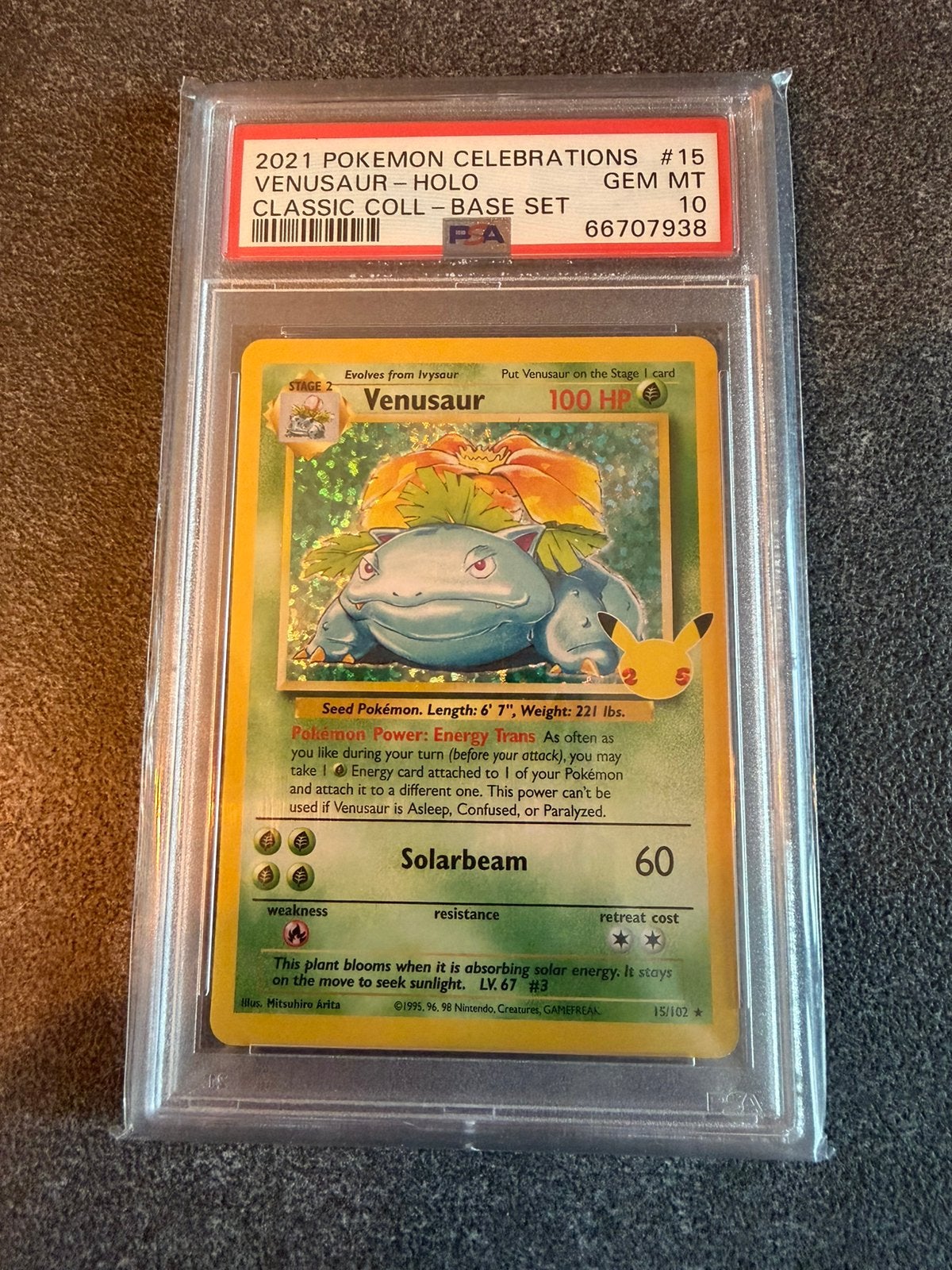 Venusaur holo 15 Pokémon Celebrations Graded PSA 10, Ophalen of Verzenden, Zo goed als nieuw