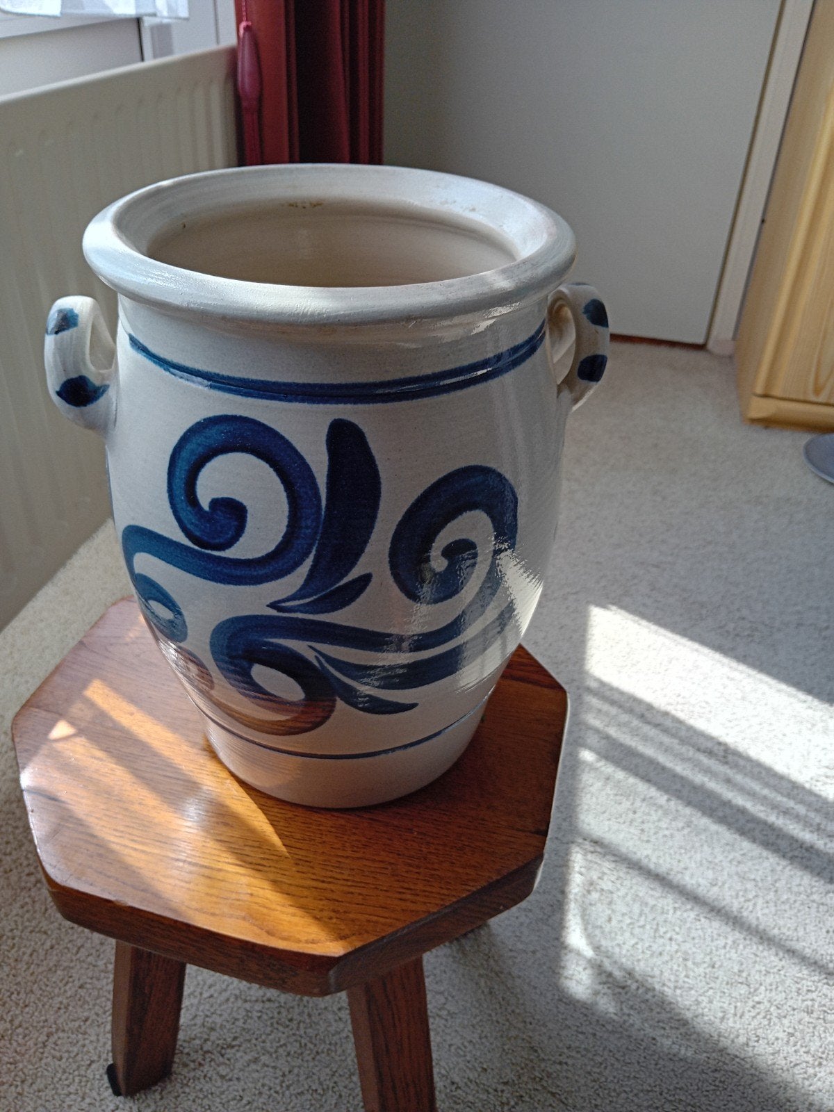 Vintage Aardewerk Bloempot met Blauw Decor, Ophalen