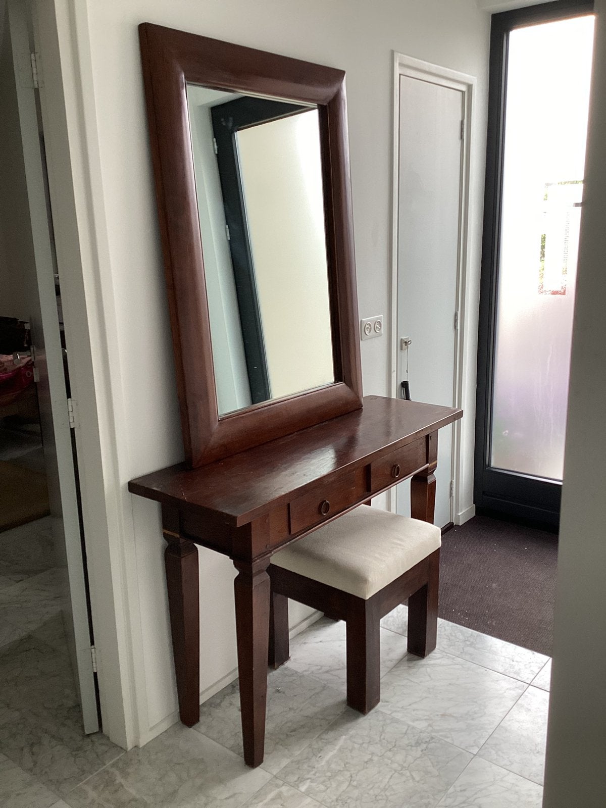 Warm hardhouten kaptafelset, Ophalen, Gebruikt, 100 tot 150 cm, Tropisch hardhout