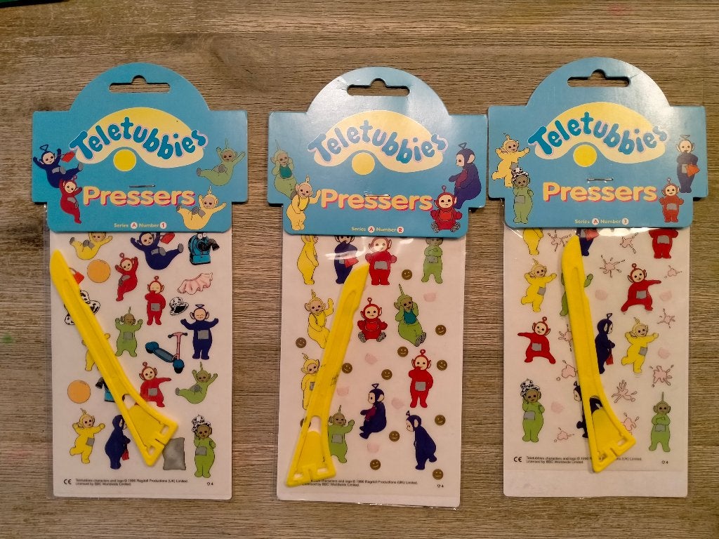 Teletubbies pressers strip serie wrijfplaatjes tekenfilm, Ophalen of Verzenden, Zo goed als nieuw, Overige typen