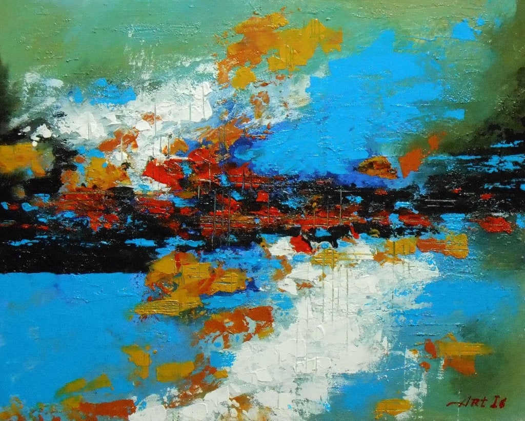 "Abstract landschap. Blauw" Schilderij, Verzenden