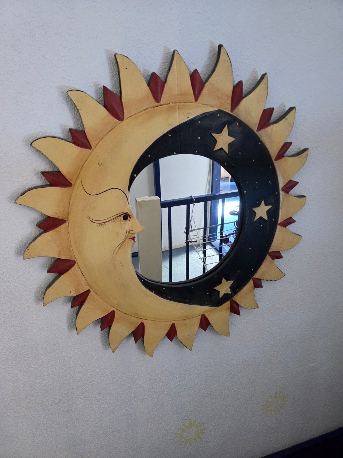 Unieke Zon en Maan spiegel - 75 cm doorsnede, Huis en Inrichting, Woonaccessoires | Spiegels, Ophalen, Gebruikt, Rond, 75 tot 100 cm