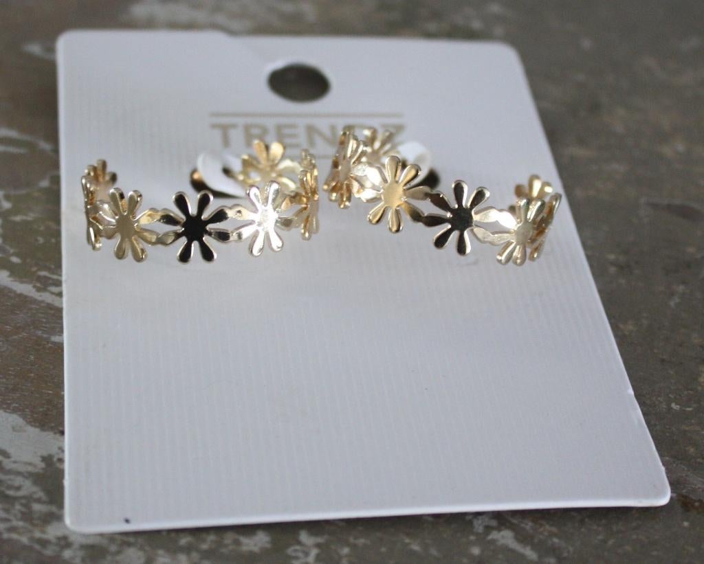 nieuwe goudkleurige oorhangers et bloemen print, Sieraden, Tassen en Uiterlijk, Ophalen of Verzenden, Nieuw, Goud, Goud