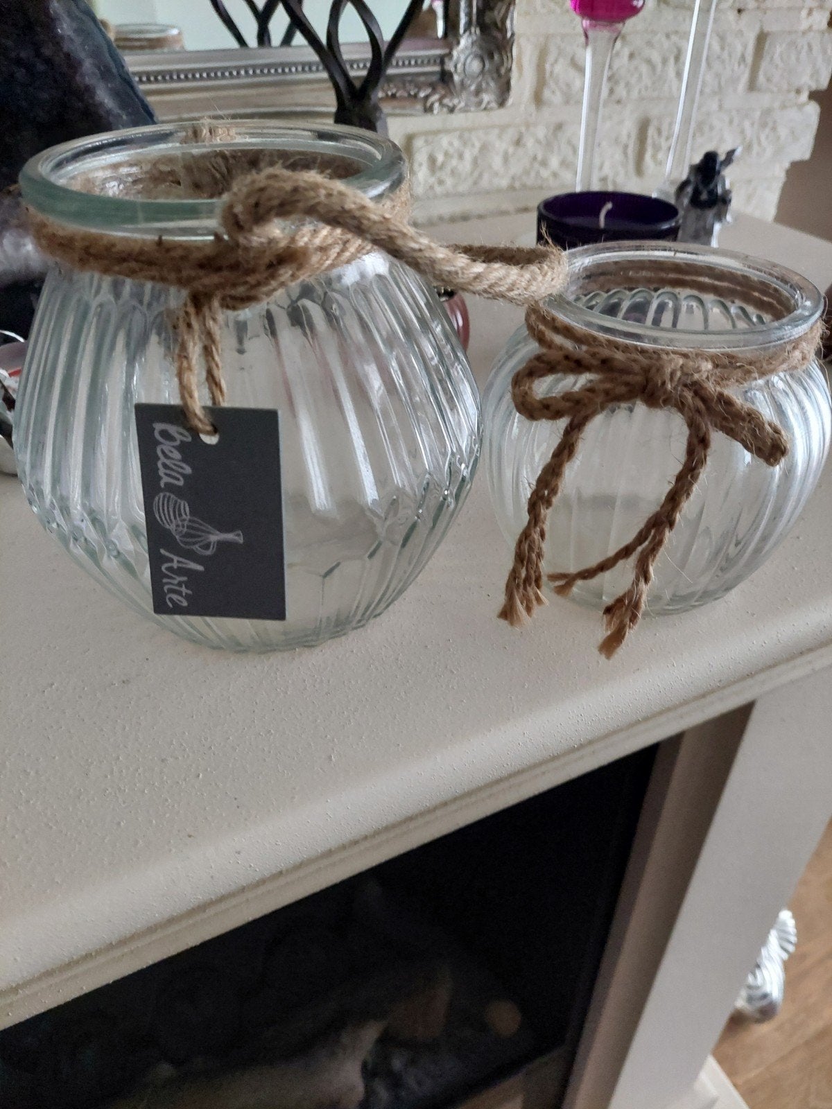 Set van 2 glazen potten met touwdecoratie, Ophalen, Zo goed als nieuw, Glas, Landelijk