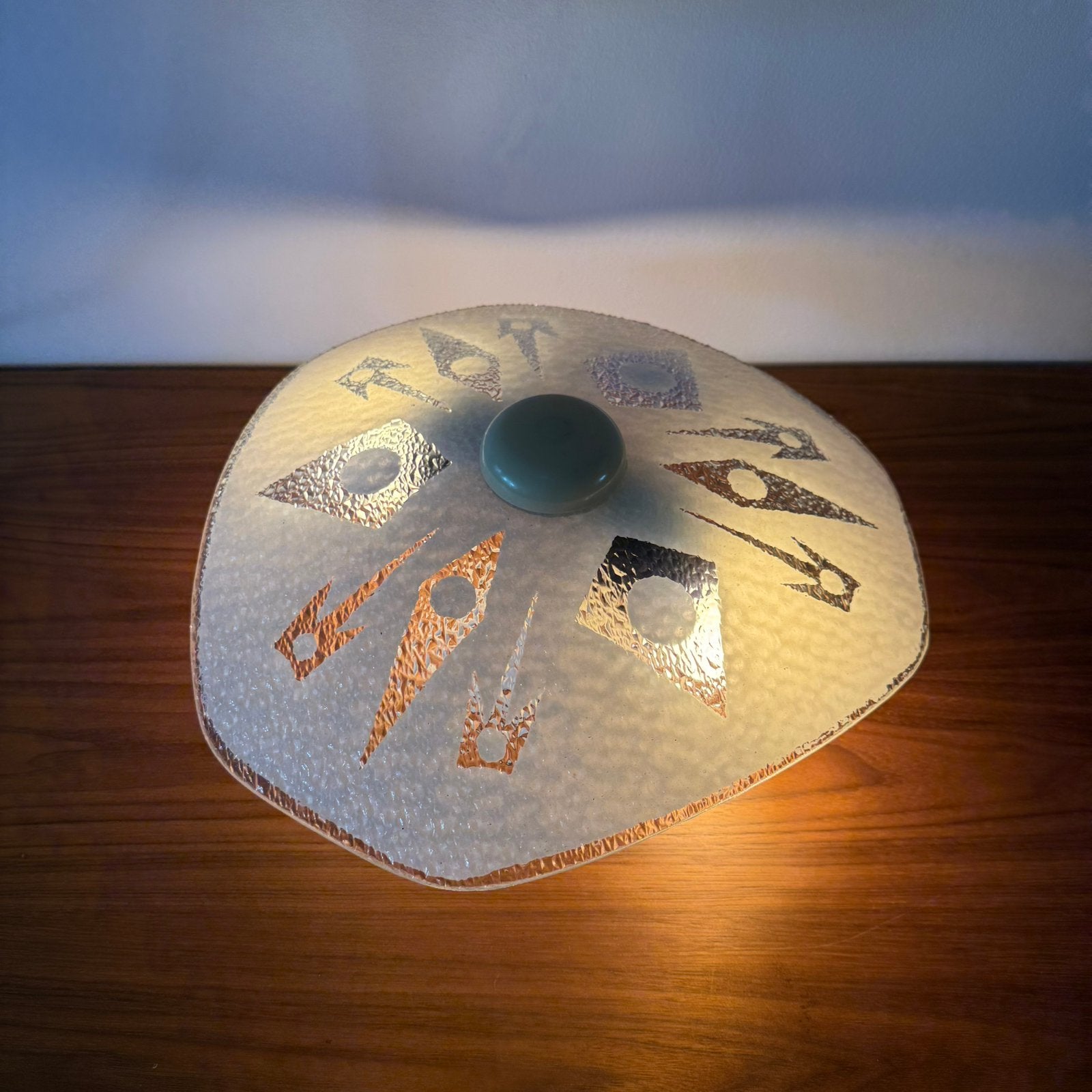Plafondlamp, schaallamp, vintage, retro, jr 50/60, netjes, Ophalen of Verzenden, Zo goed als nieuw, Glas