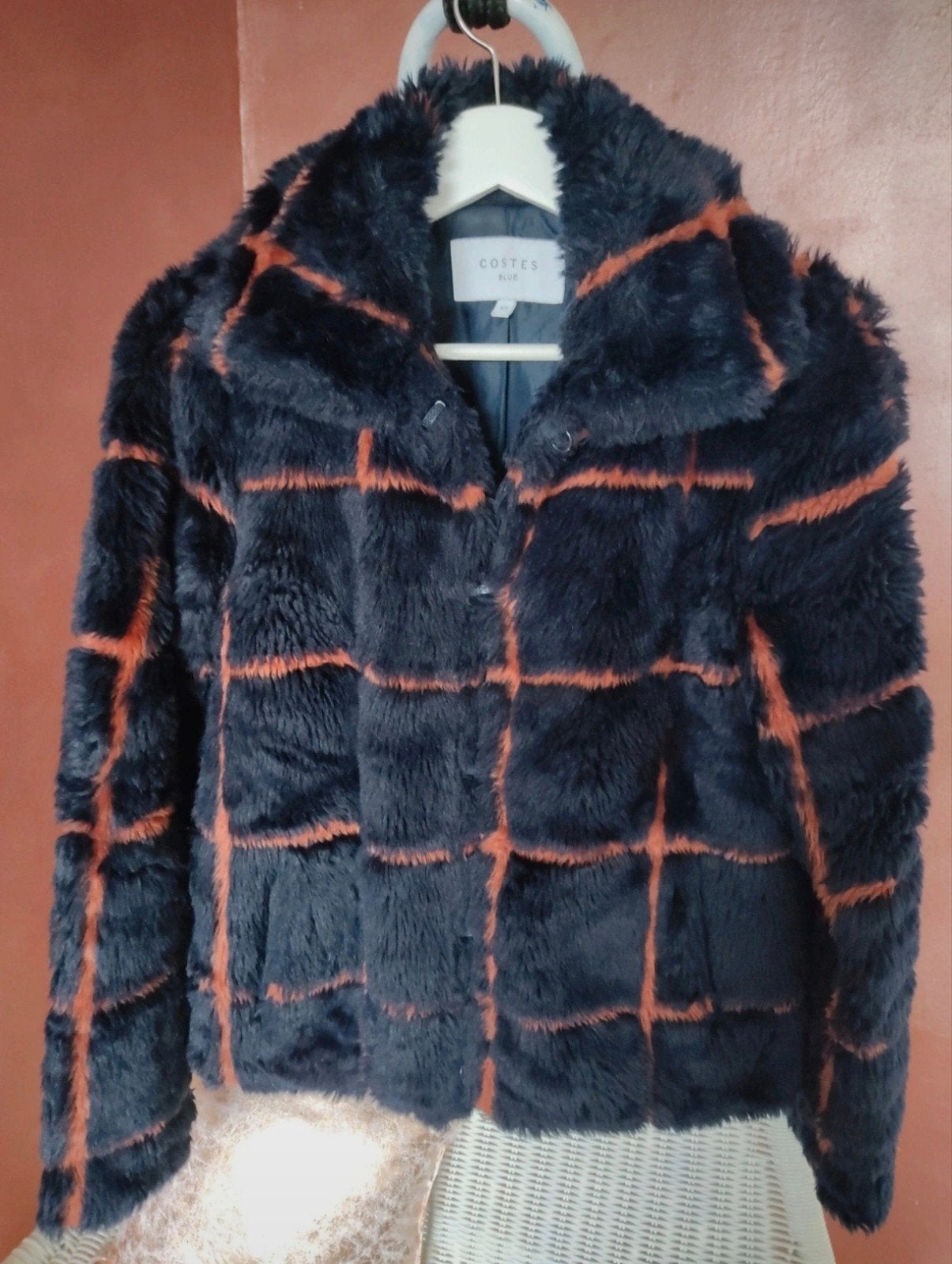 Costes - Donkerblauwe jas faux fur teddy - mt xs, Zo goed als nieuw, Costes, Maat 34 (XS) of kleiner, Verzenden