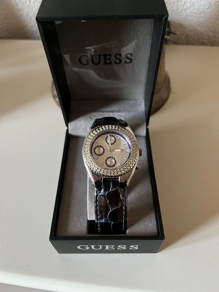Guess horloge paars leer strass, Leer, Staal, Guess, Polshorloge