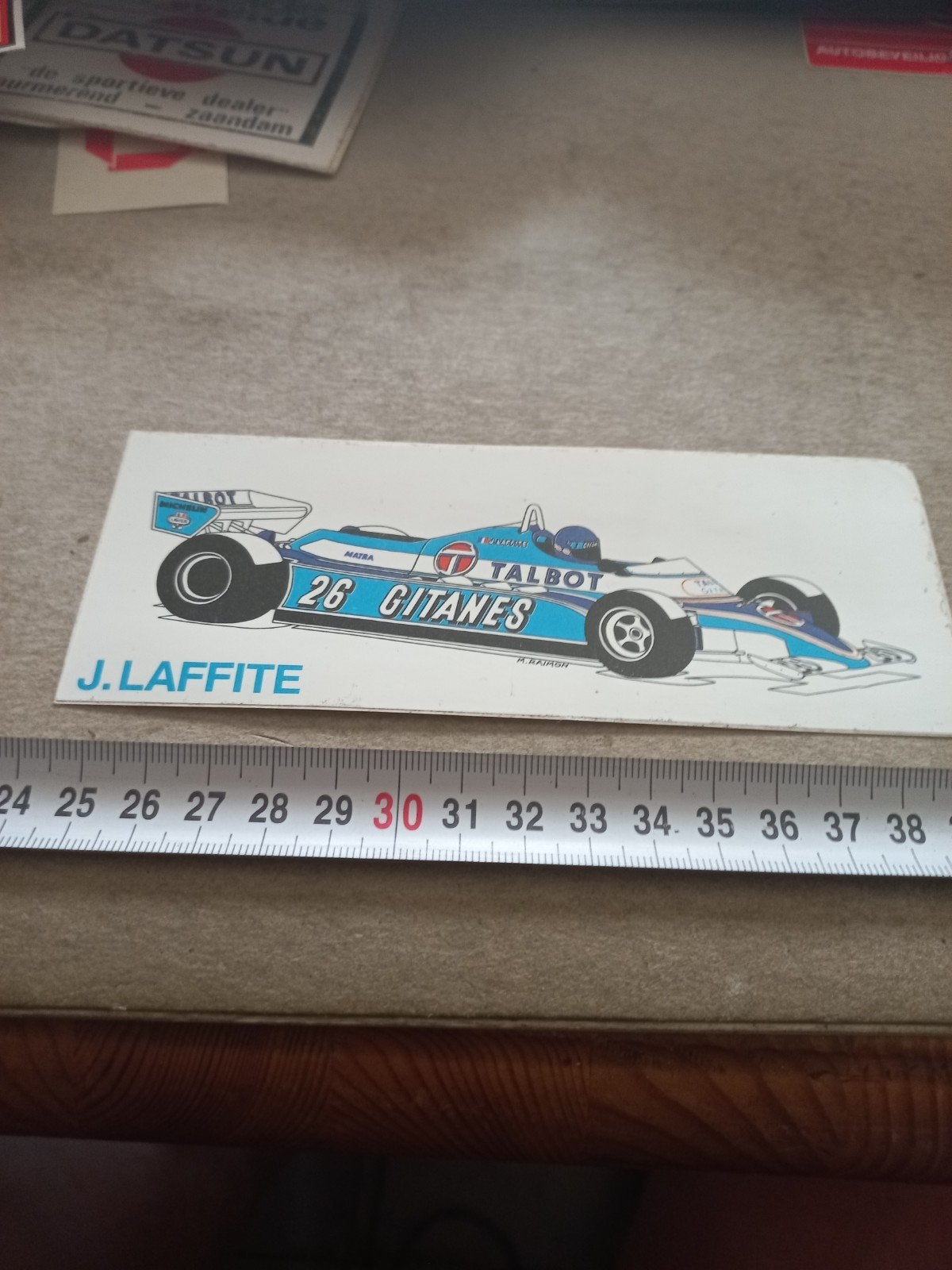 Vintage Formule 1 Sticker J. Laffite Talbot Gitanes, Verzamelen, Ophalen of Verzenden