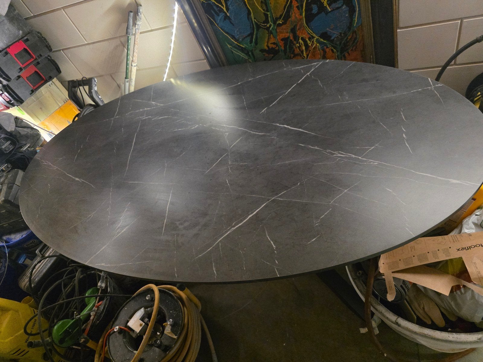 Eettafel ovaal zwart hout voor binnen, Tuin en Terras, Ophalen, Zo goed als nieuw, Ovaal