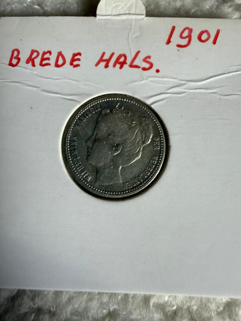 Kwartje brede hals 1901 Wilhelmina, Zilver, 25 cent, Ophalen of Verzenden, Koningin Wilhelmina