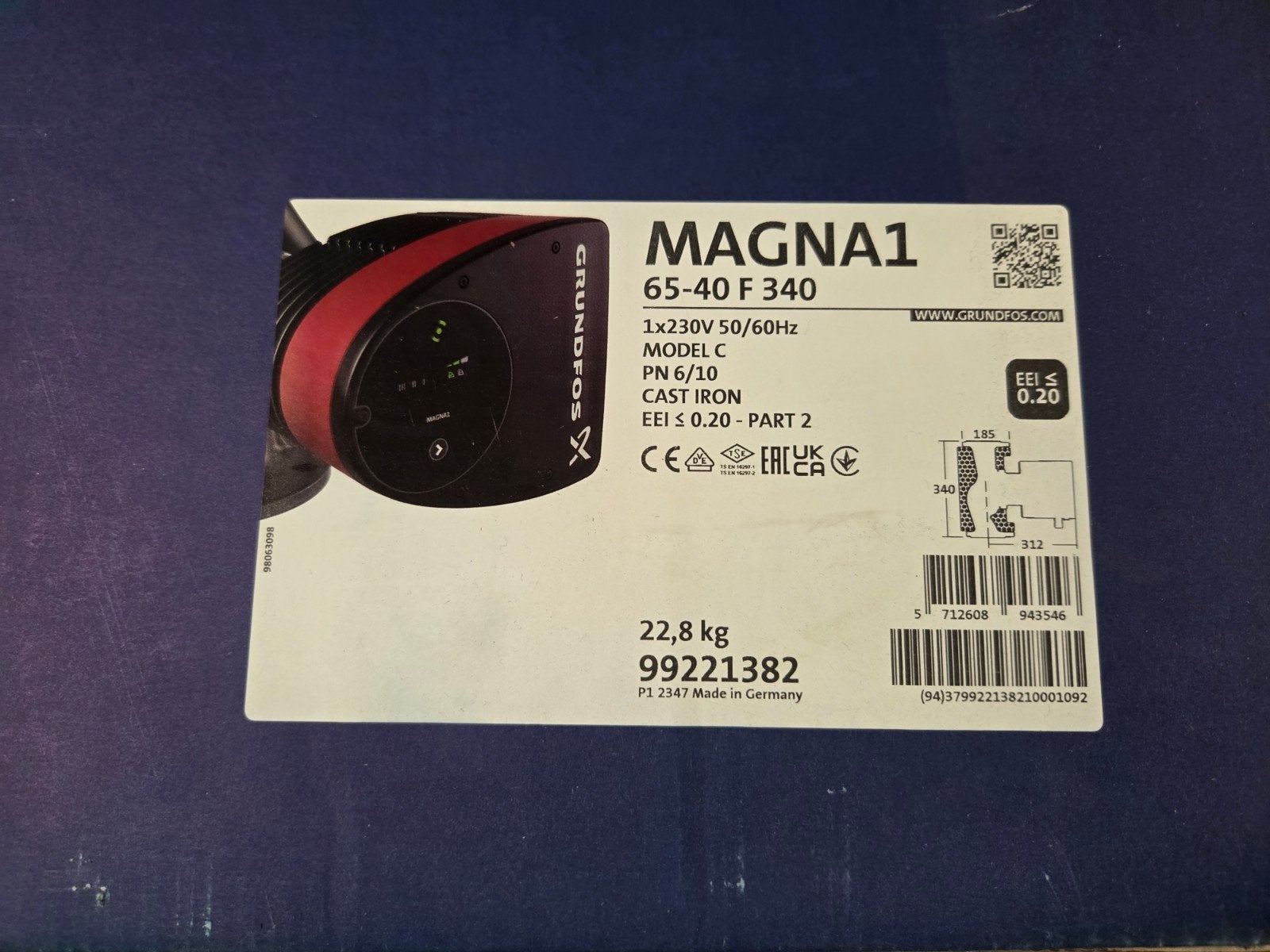Grundfos MAGNA1 65-40 F 340 Circulatiepomp, Minder dan 25 liter, Ophalen of Verzenden, Nieuw, Minder dan 200 liter/min