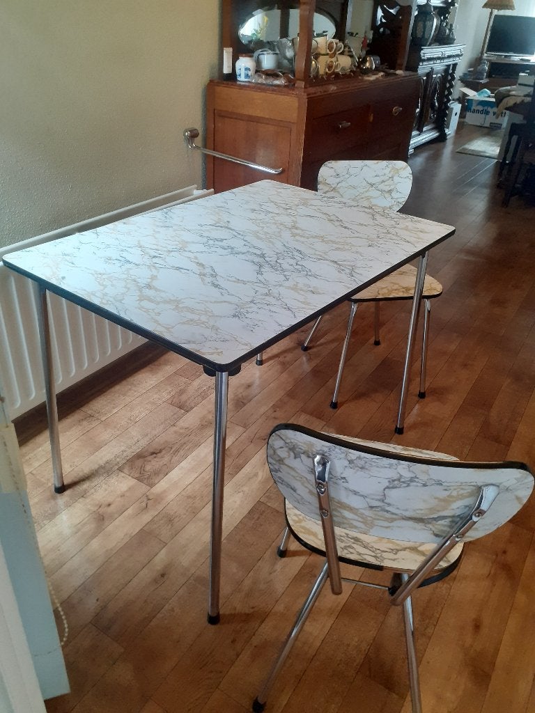 jaren 60 design Tomado eettafel met 2 stoelen formica retro, Ophalen, Gebruikt, Jaren 60 design vintage retro 1960s, ?