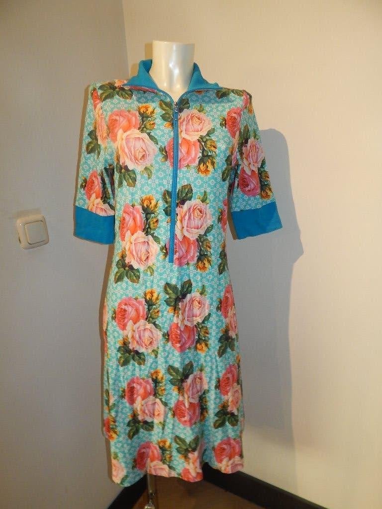 Tante Betsy retro vintage look jurk rozen print ritsje L, Tante Betsy, Maat 42/44 (L), Zo goed als nieuw, Knielengte