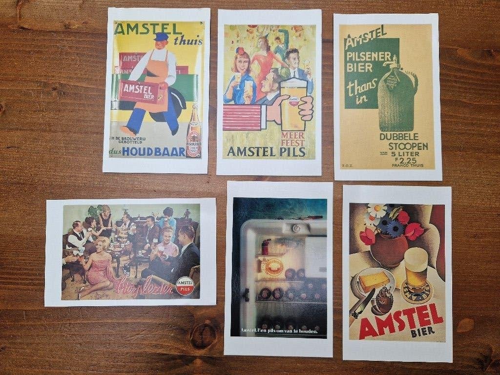 Set van 6 Vintage Amstel Bier Ansichtkaarten / Reclame, Verzamelen, Ophalen of Verzenden, Nieuw, Reclamebord, Plaat of Schild