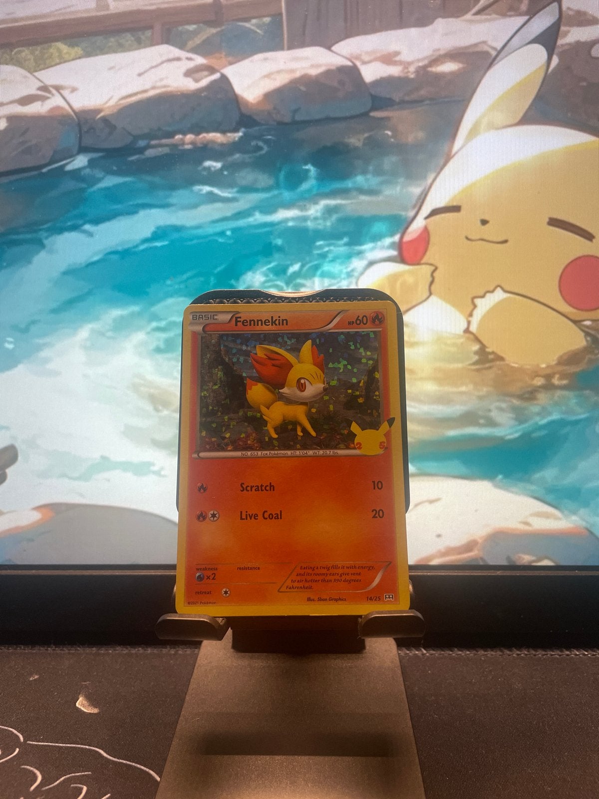 Pokémon Kaart Fennekin Macdonald’s 25th anniversary holo, Ophalen of Verzenden, Zo goed als nieuw, Losse kaart