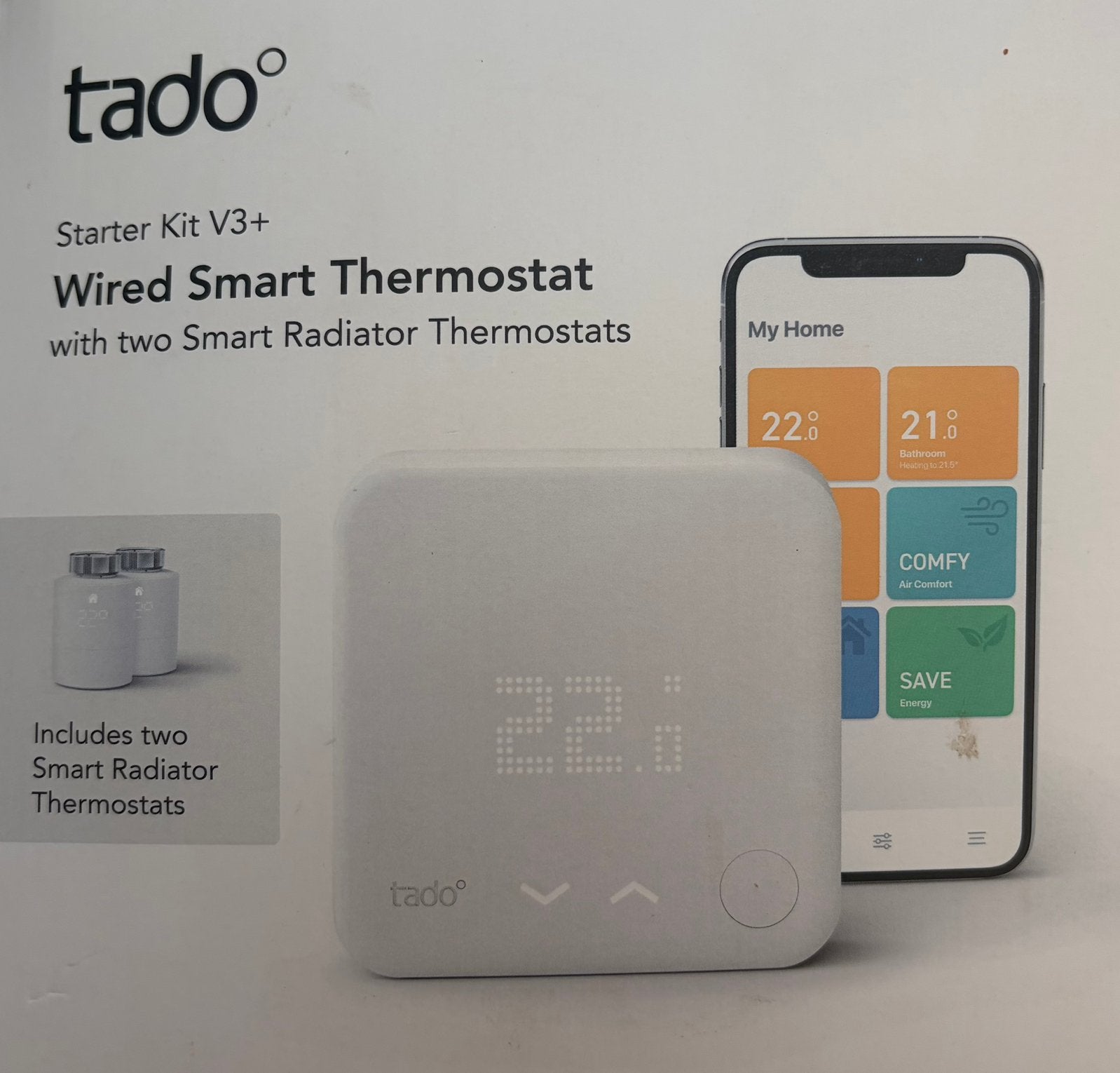 Tado V3+ Starter Kit–bedrade thermostaat + 2 radiatorknoppen, Doe-het-zelf en Verbouw, Thermostaten, Ophalen of Verzenden, Slimme thermostaat