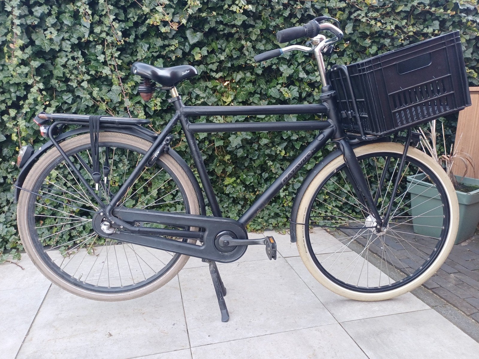 Stevige zwarte transportfiets met krat, Terugtraprem, Ophalen, Overige merken, 53 tot 56 cm