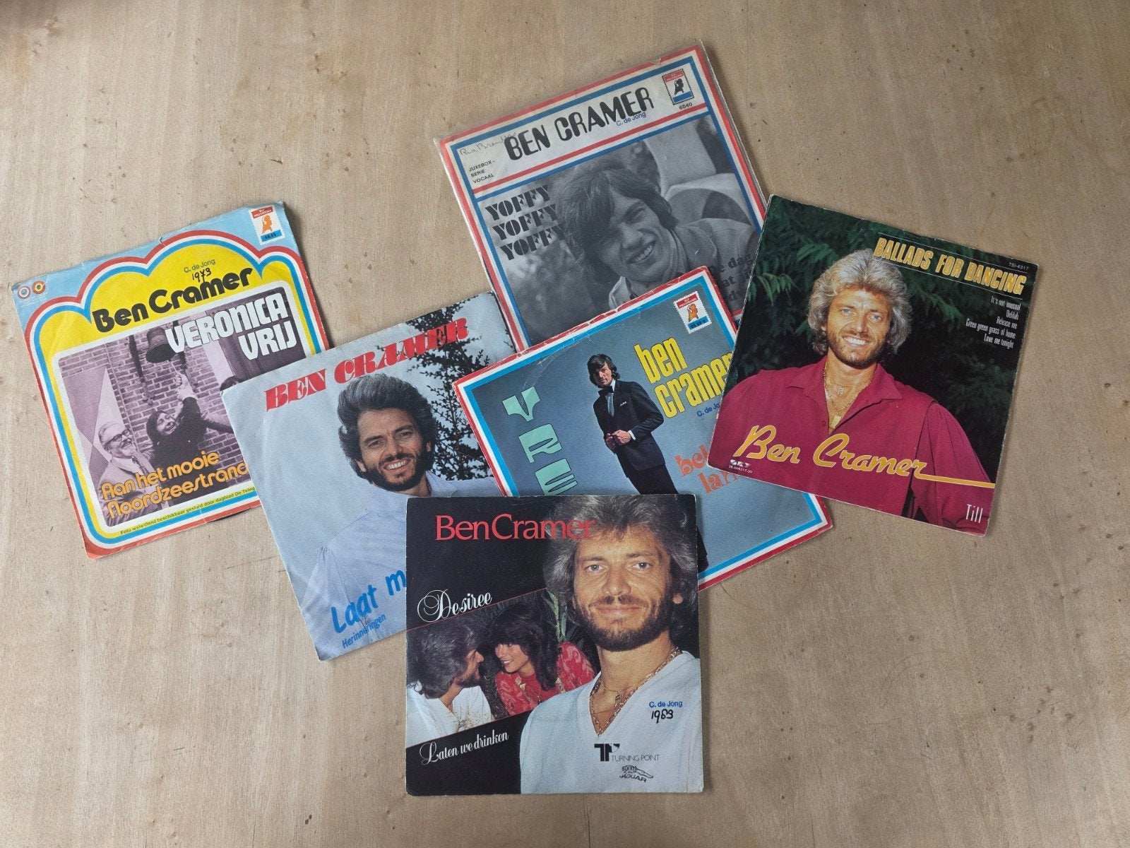 6 singles van Ben Cramer, Gebruikt, Fotohoes, 7 inch, Ophalen of Verzenden
