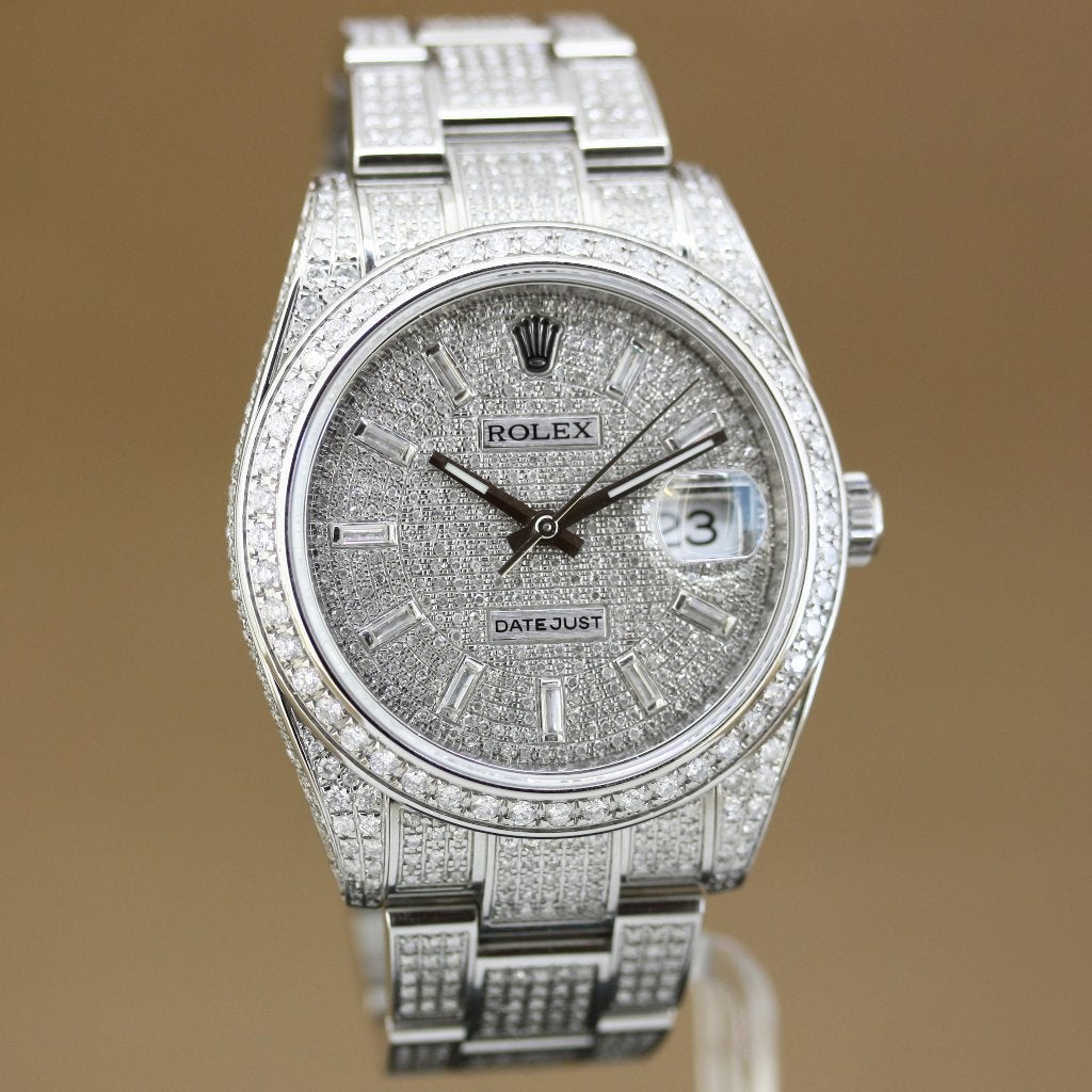 Rolex Datejust 41 126300 Steel Full Iced Out, Staal, Gebruikt, Polshorloge, Ophalen of Verzenden
