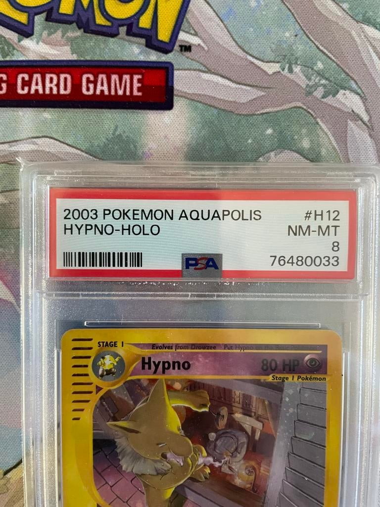 Hypno Aquapolis H12 Holo PSA 8 Pokemon Kaart, Ophalen of Verzenden, Zo goed als nieuw, Losse kaart, Foil