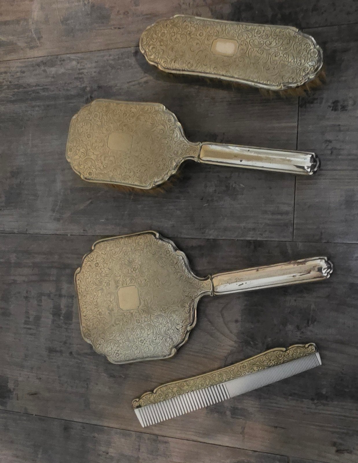 Complete Antieke verzilverde kaptafelset merk Elldee, Ophalen of Verzenden, Zilver