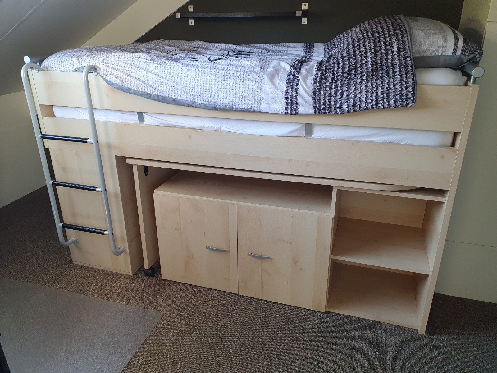 Halfhoogslaper met bureau en opbergruimte, Ophalen, Gebruikt, 90 cm, Eenpersoons