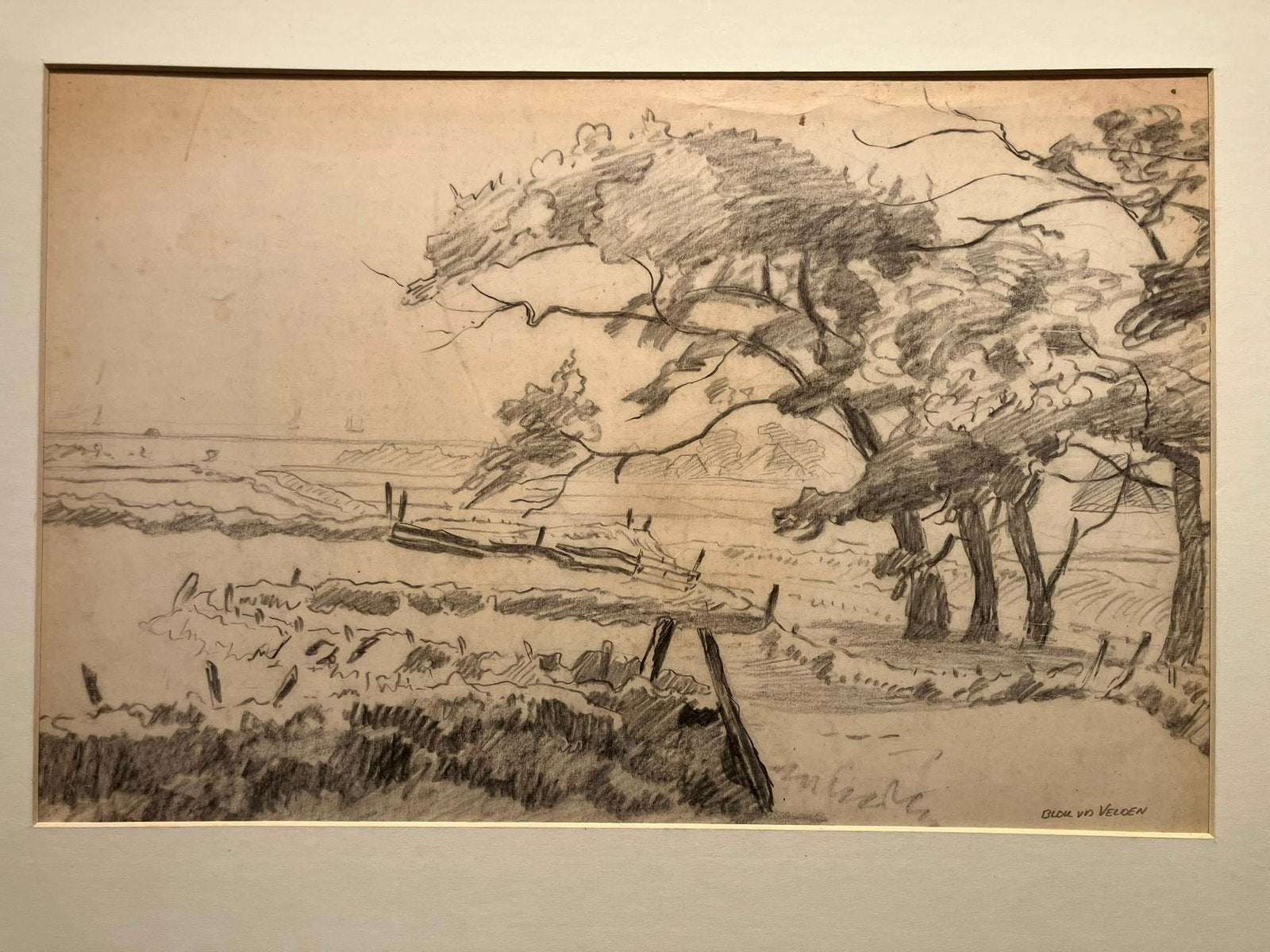 Tekening Blok van der Velden, Hoge Berg Texel met, Ophalen, Tekening