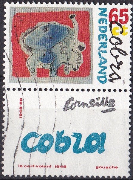 Cobra beweging - Corneille - gebruikt – NVPH 1409 tab, Postzegels en Munten, Ophalen of Verzenden, Na 1940, Gestempeld