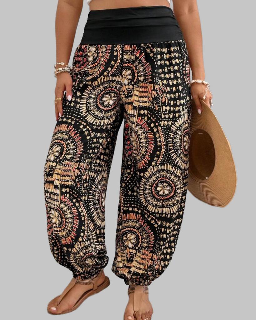 Comfortabele Harembroek met Etnische Print (44-52), Verzenden, Nieuw, Zwart, Broek of Spijkerbroek