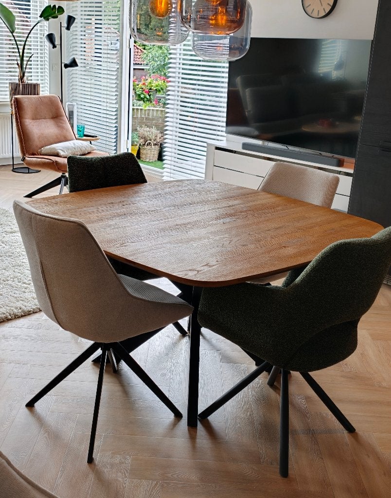 Deens ovale vierkante eettafel eikenlook, Ophalen, Overige materialen, Gebruikt, Vijf personen of meer