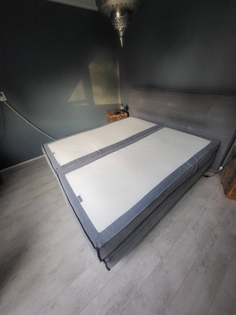 2-persoons boxspring 180 200, Ophalen, Gebruikt, Blauw, Tweepersoons