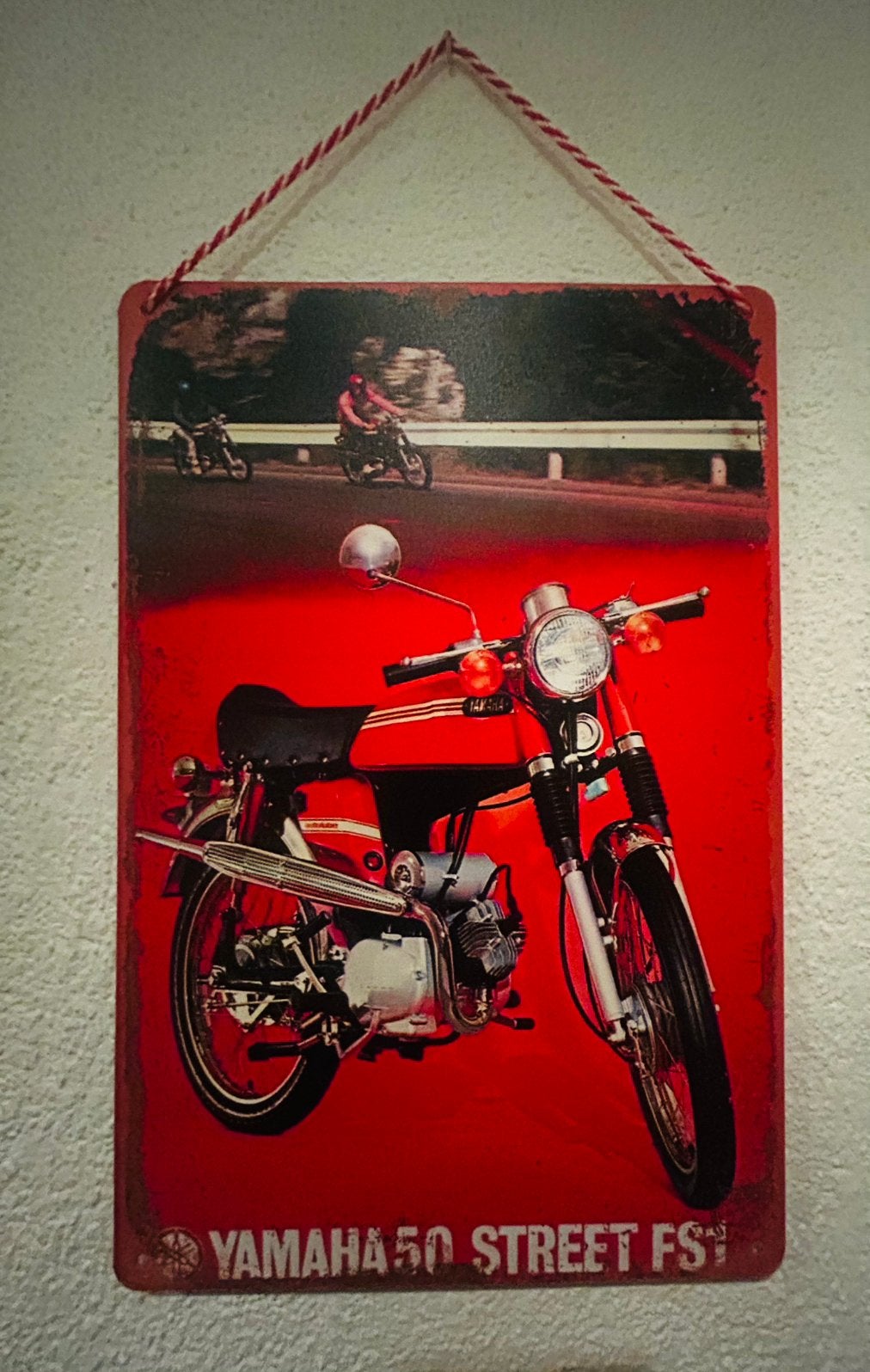 Vintage Yamaha 50 Street FS1 Metalen Wandplaat, Ophalen of Verzenden, Nieuw, Motoren