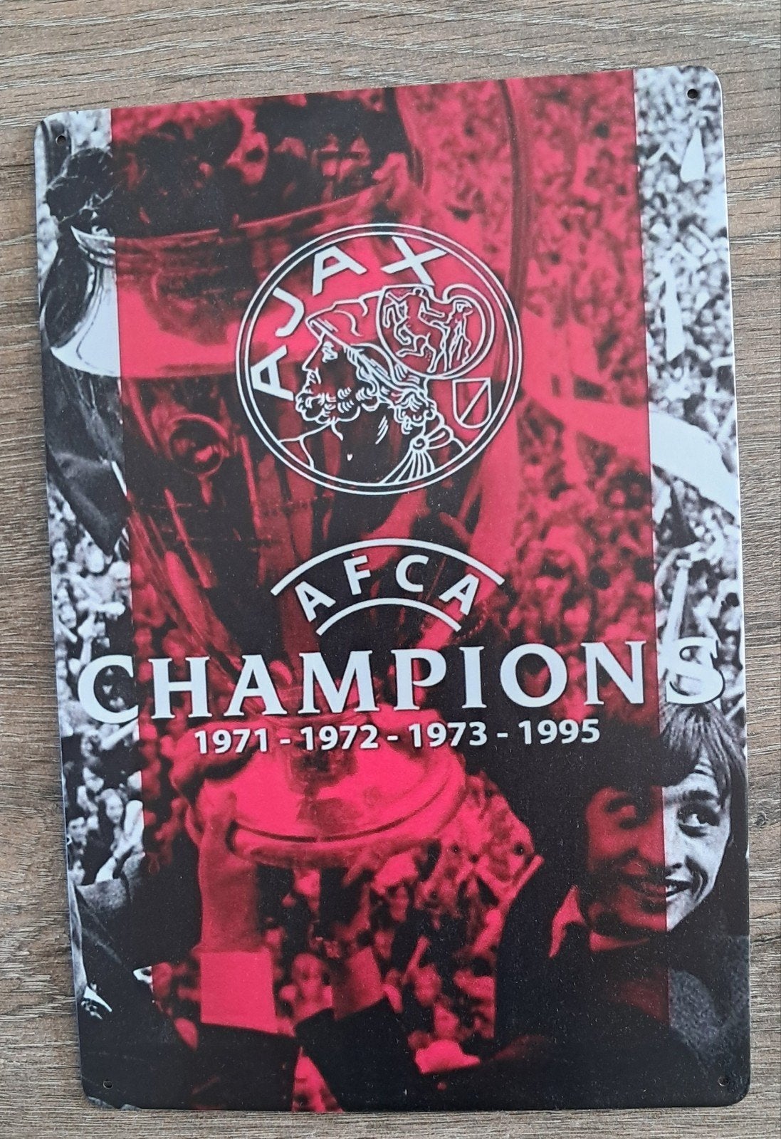 Ajax Champions Metalen Plaat - 1971, 1972, 1973, 1995, Ophalen of Verzenden, Gebruikt, Ajax, Poster, Plaatje of Sticker